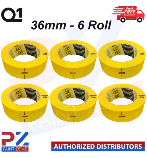 Q1 PREMIUM AUTOMOTIVE MASKING TAPE YELLOW TAPE ROLL 36mm x 50mm - 6 ROLL